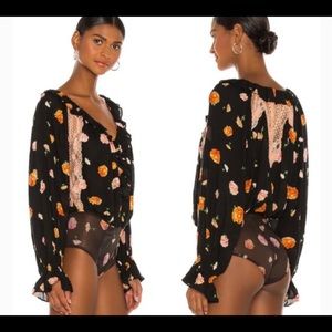 NWT Free People Long Sleeve Bodysuit Floral Lace S